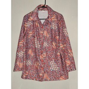 Vintage 70s NIKKI Floral Print Button Down Shirt Long Sleeve Retro Business‎